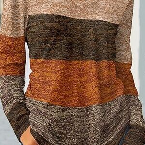 Striped Colorblock Long Sleeve Knit Top – Fall Colors – XL